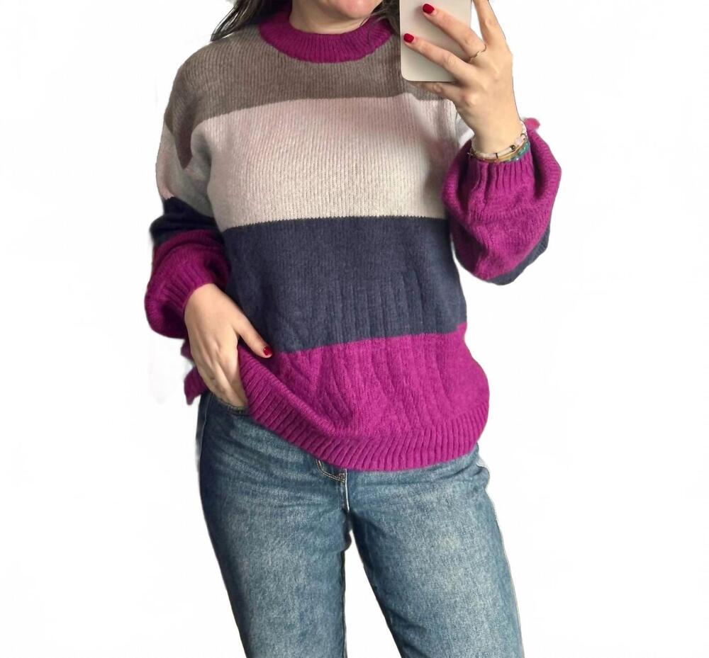 NEW EE:SOME color block longline sweater in grey multi